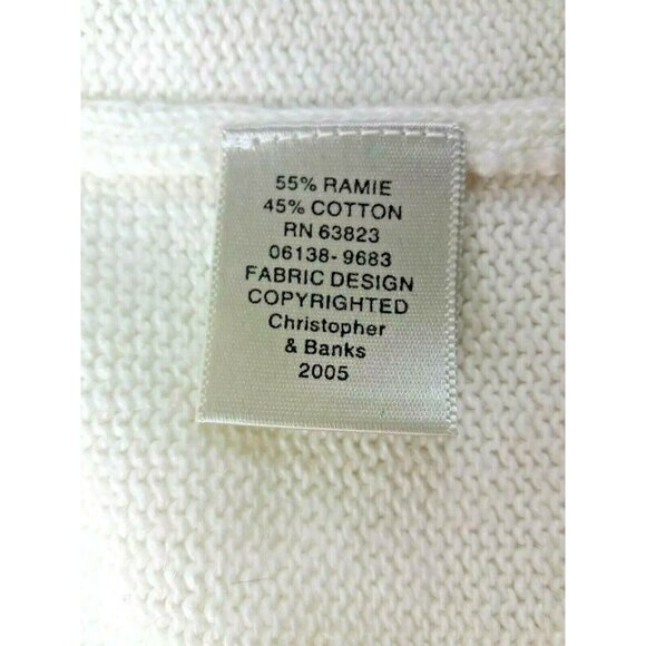 Christopher Banks Knit Cardigan Sweater Sz Small Crochet Trim Sleeve Off White - Picture 7 of 8